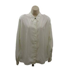JH Collectibles Blouse Womens Sz 14 White Button Front Embroidered Pocket Collar